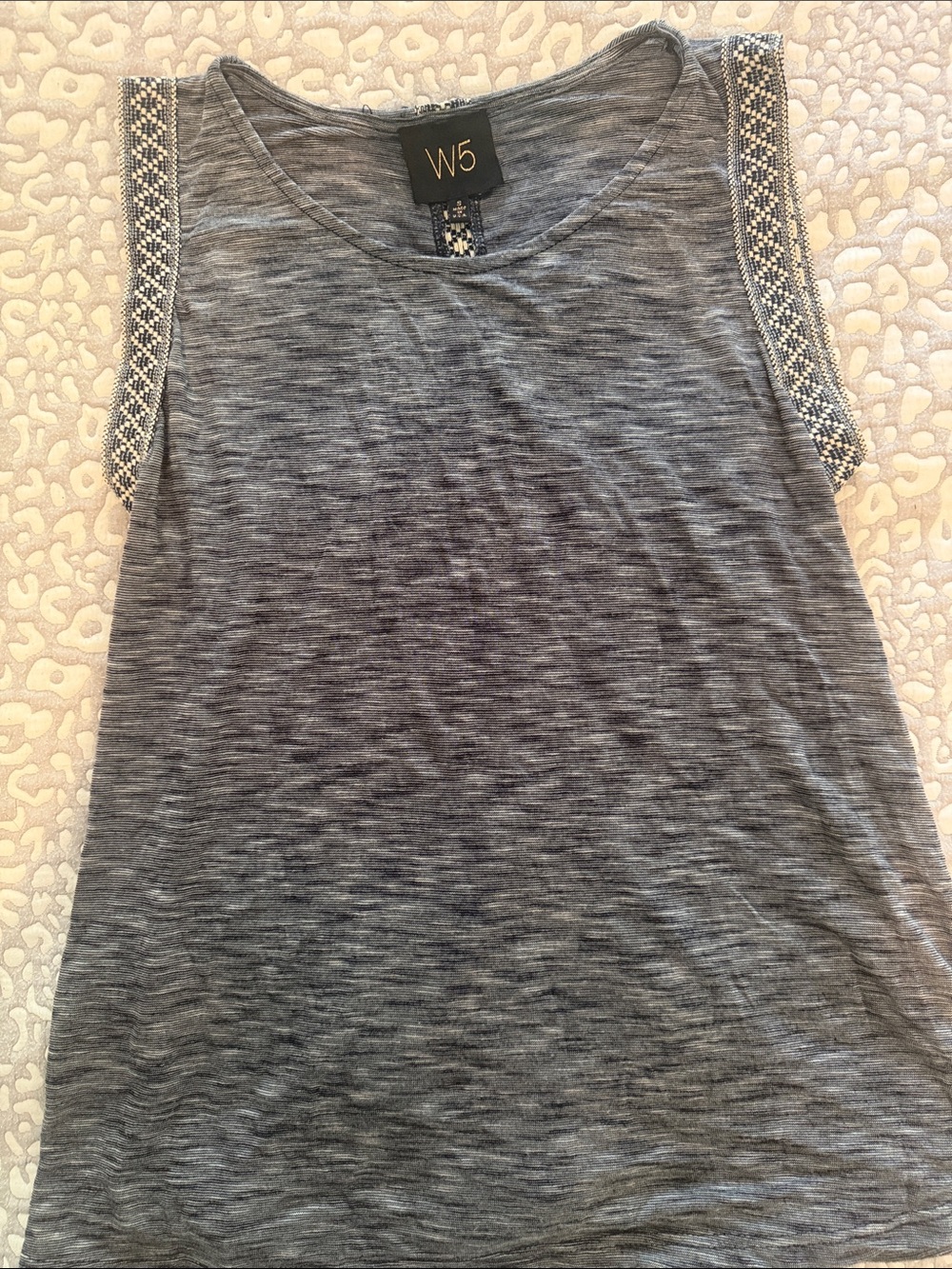 W5 Gray Heather Tank with Embroidered Shoulder Detail
